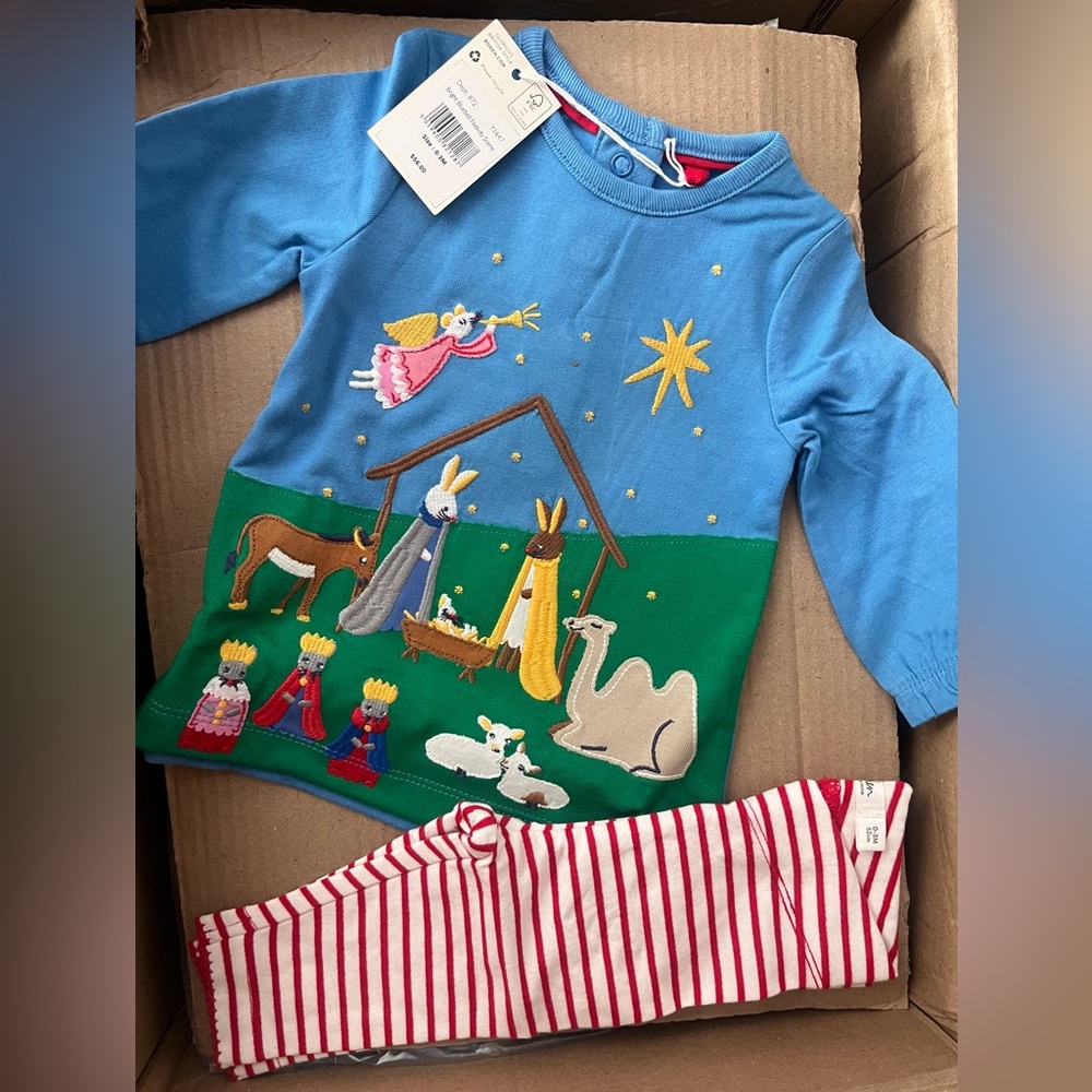 Copy- Baby Boden Bright Bluebell Embroidered Nativity Scene baby outfit